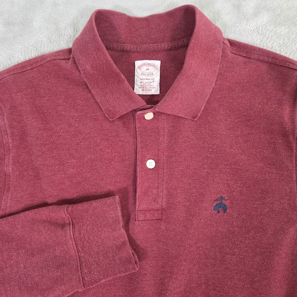 Brooks Brothers 1818 Supima Cotton Polo Mens M Long Sleeve Original Fit Burgundy